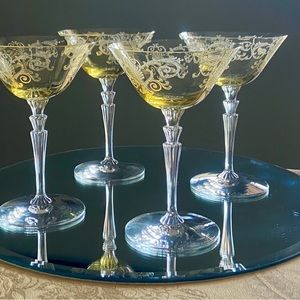 Four (4) Vintage Fostoria Versailles Tall Champagne Coupe Topaz, Circa 30s-40s